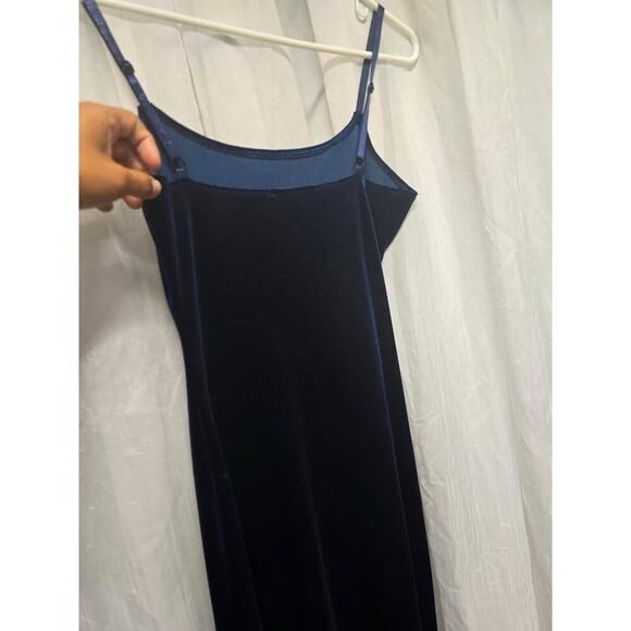 Vintage Y2K Bebe Maxi Slip Dress Navy Blue Velvet Goth Whimsigoth Vamp Witchy Sm - Picture 6 of 12